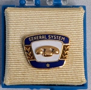 Vintage Blue & White Enamel "General Systems" Telephone Employee 10K Gold Pin